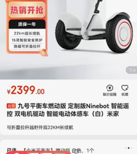 九号平衡车燃动版 定制版Ninebot 智...