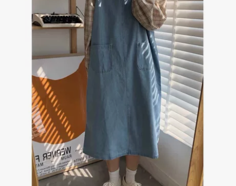 ?复古洗水牛仔圆领无袖日系背带裙休闲小个子...