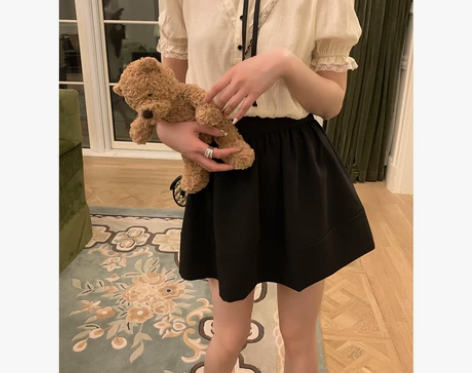 珍珍家设计感黑色半身裙女别致短裙花苞裙夏新...