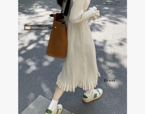 连衣裙小个子中长裙女长袖针织打底裙秋冬季设...