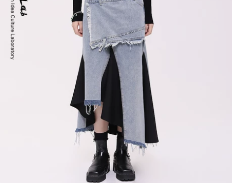 CUUDICLAB 复古蓝牛仔半身裙 不规...