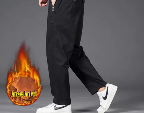 秋冬季加绒加厚工装裤男款宽松大码直筒休闲裤...