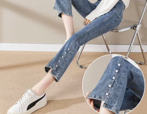 开叉微喇牛仔裤女高腰显瘦夏季薄款2022年...