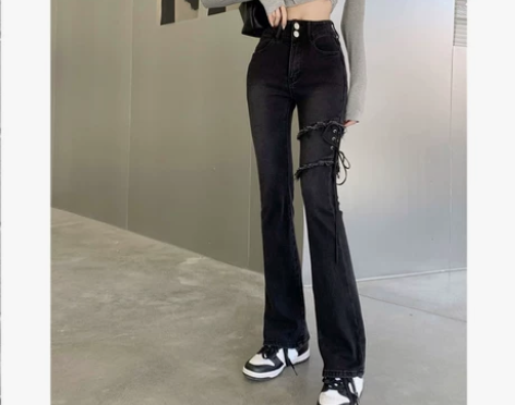喇叭裤女设计感高腰显瘦阔腿长裤秋冬小众辣妹...
