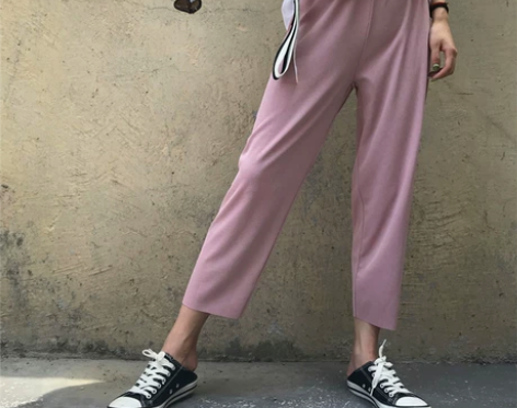 哈伦裤女宽松高腰直筒九分裤垂感针织奶奶裤阔...