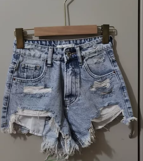 牛仔裤复古破洞拉丝高腰牛仔短裤女2022夏...