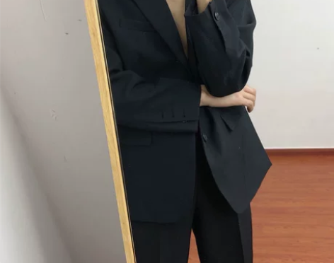 权一春秋西装外套男韩版宽松设计感黑色垂感气...