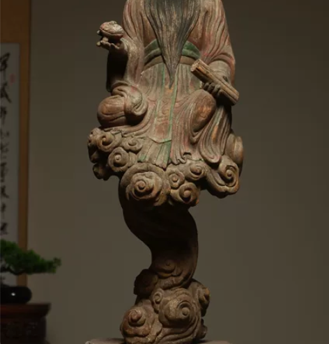 老子造像 木雕彩绘 尺寸 高95厘米 面容...