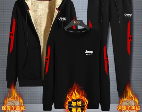 JEEP吉普运动服套装男冬季加绒加厚羊羔绒...