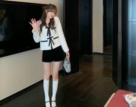 bigking大金家黑色丝绒短裤女春秋直筒...