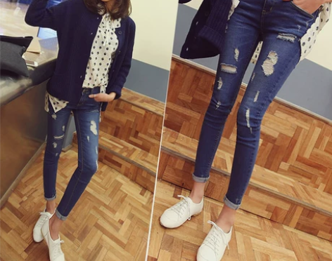 大码牛仔裤女200斤胖mm破洞弹力高腰小脚...