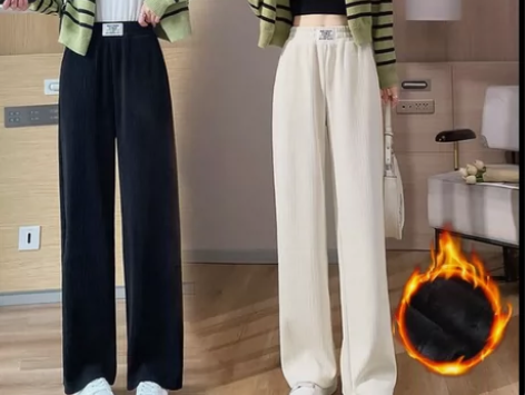 加绒雪尼尔阔腿裤女秋冬高腰显瘦休闲裤子20...