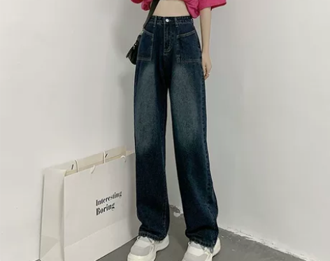 高腰复古牛仔裤女秋冬季新款设计感阔腿裤直筒...
