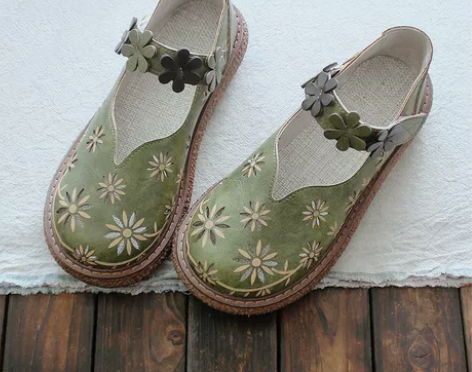 花瓣镂空森女文艺复古包头厚底大头鞋夏季棉麻...