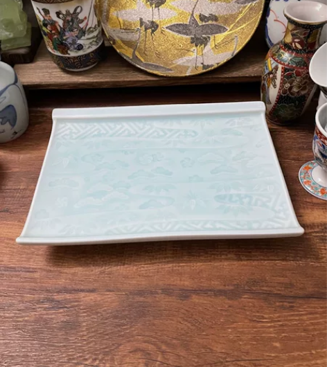 日本回流瓷器全新全品浮雕花朵竹子松树玉润天...