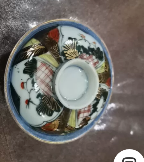 日本古伊万里风老盖碗,纯手绘内绘,金彩青花...