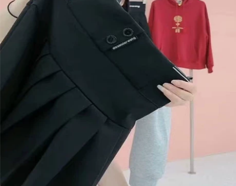 黑色百褶裙2022新款设计感字母收腹弹力高...