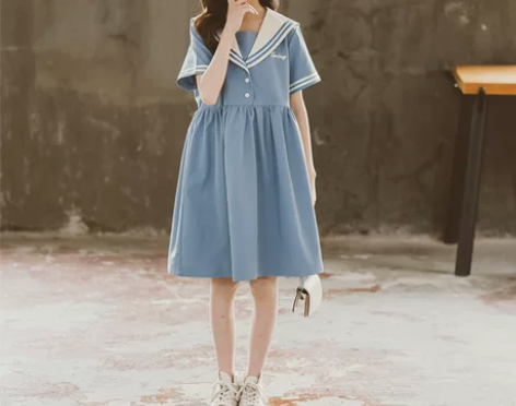 女童裙子夏装洋气文艺学院中大童韩版连衣裙短...