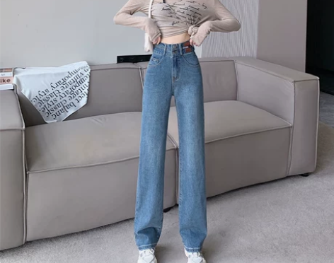 裤子女 双扣皮牌设计显瘦拖地阔腿裤高腰百搭...