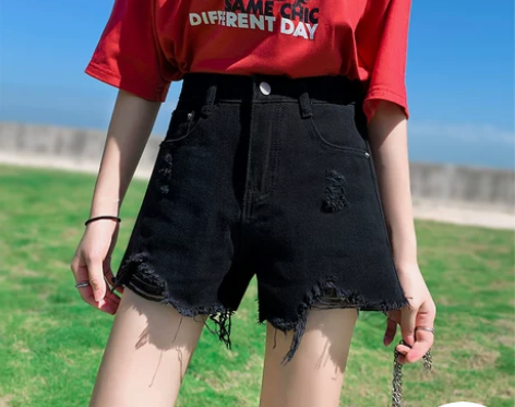 黑色牛仔超短裤女夏高腰宽松显瘦a字2020...