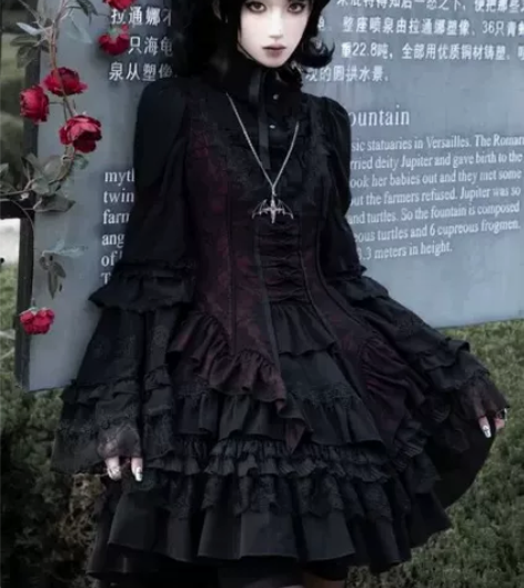 收莉莉子Lolita溃礼红色蝙蝠马甲s或m...