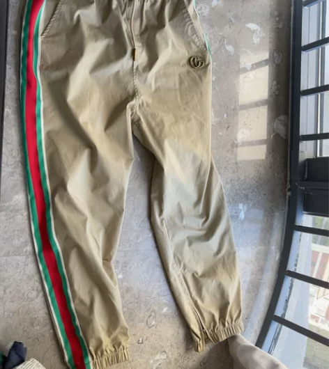 Gucci/古驰 logo织带拼接束脚休闲...