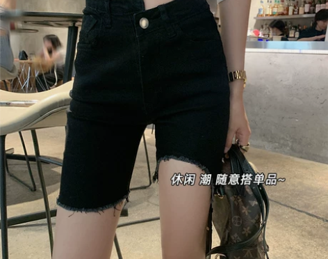 曾小咸女装不规则高腰牛仔短裤女夏季薄款设计...