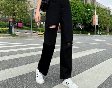 破洞牛仔裤女春夏2022新款大码胖妹妹mm...
