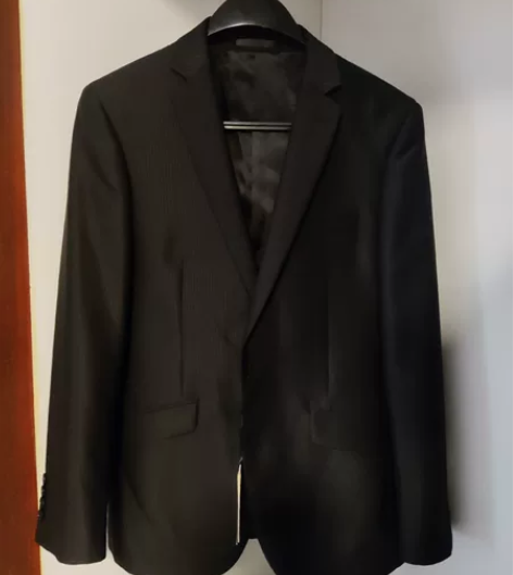 男士修身休闲西服商务正装黑色条纹单西外套 ...