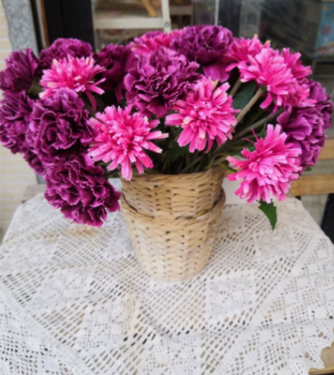 宜家 假花 仿真花 花篮 花盆，康乃馨 双...