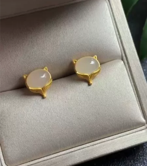 【和田白玉·银镶耳钉】 白玉耳钉 尺寸约：...