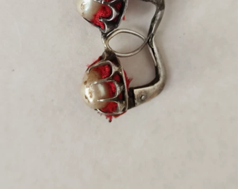 老物件老银饰，珍珠丁香一对（2只），老银鎏...