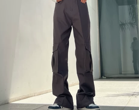 ?WOOODS 欧美高街水泥灰工装裤春秋季...