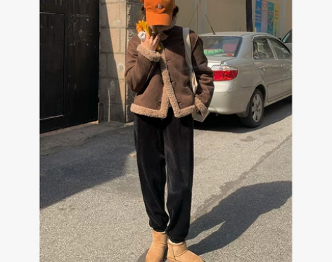 EKOOL双面丝绒加厚束脚运动裤女秋冬宽松...