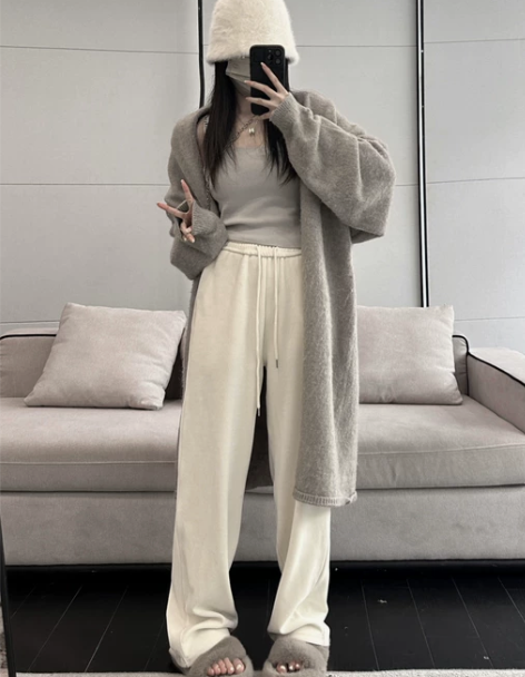 阔腿裤 阔腿裤长裤秋冬软糯垂感直筒裤显瘦抽...