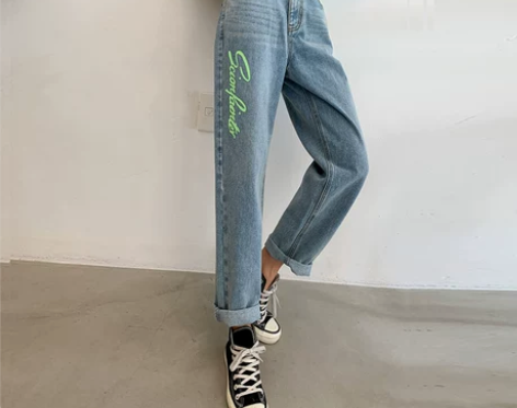 韩都衣舍韩版秋新款宽松老爹裤牛仔裤女，39...