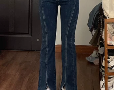 开叉微喇叭牛仔裤女显瘦梨形身材裤子大码高腰...