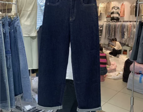 blue sen1838高腰卷边深蓝色牛仔...