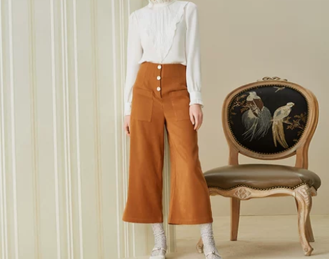 ?【狂欢价】Oece复古高腰阔腿裤女九分裤...