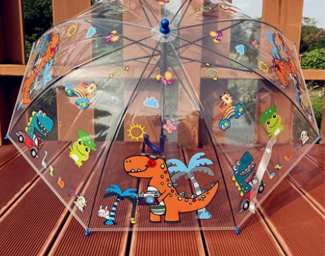 新品恐龙派对透明3-7岁儿童雨伞幼儿园创意...