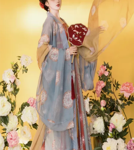 玉术原创汉服女霓裳诃子裙大袖衫唐制 蓝色大...