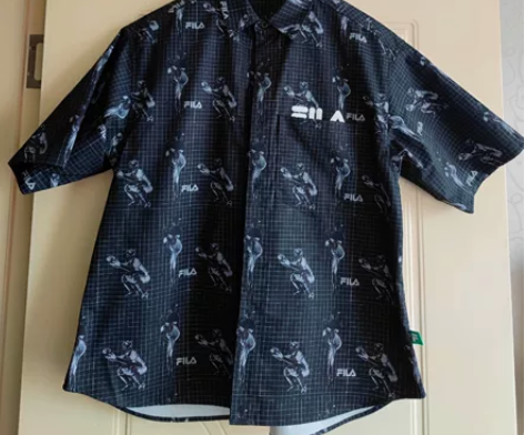 FILA斐乐潮牌街头棒球系列黑色男款衬衣外...