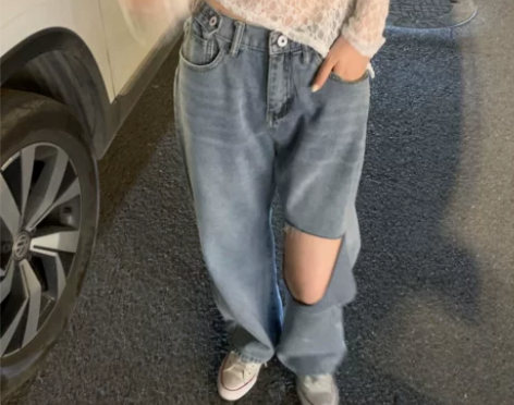 【WASEI水冰冰】夏季BF破洞宽松百搭牛...