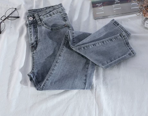 浅色牛仔裤女九分裤高腰修身小脚裤2020春...