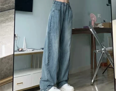 ?阔腿牛仔裤女夏季薄款大码胖妹妹宽松高腰显...