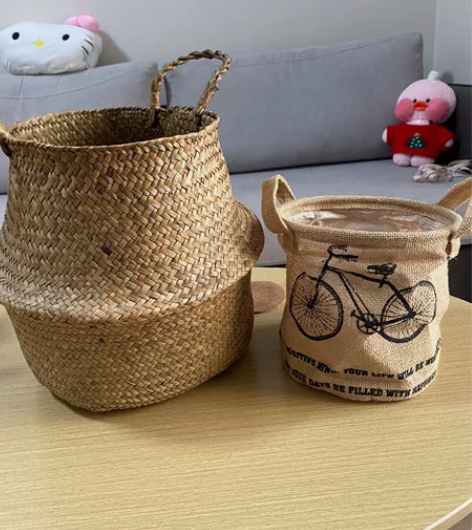 两个花盆套篮花篮，一个草编，一个麻质，草编...