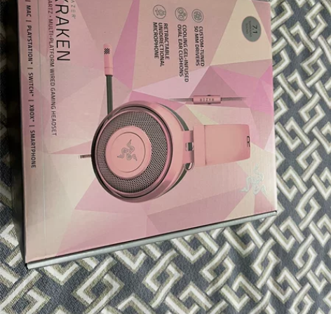 雷蛇北海巨妖头戴式游戏耳机粉色，双十一提前...