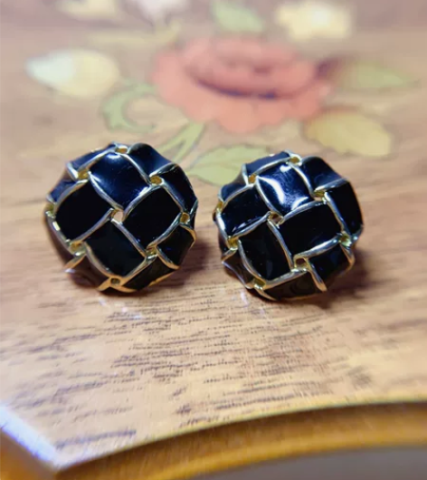 中古黑珐琅鎏金耳钉一副 没牌子工艺很好 直...