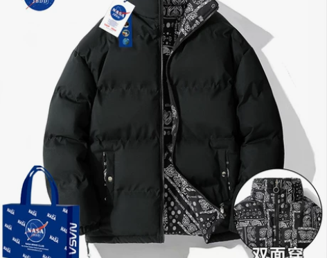 NASA联名双面穿羽绒服男外套宽松大码加厚...