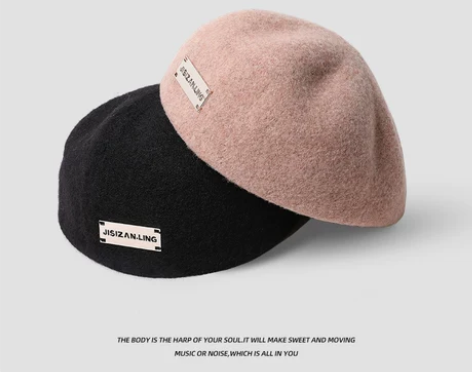 帽子女秋冬季黑色反戴前进帽显脸小画家帽大头...